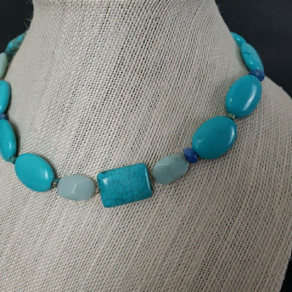 Tica Rosa Turquoise Howlite Amazonite Multi-Stone Necklace 17" Sterling .925 - Picture 3 of 16